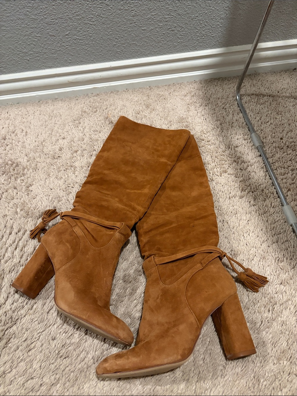 Tassel Wrap Calf Suede Boots - Cognac